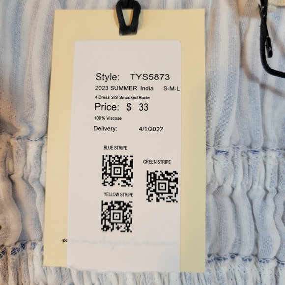 Elan: NWT Women's Small Coastal Stripe Smocked Bodice Baby doll Mini Dress - Picture 9 of 9